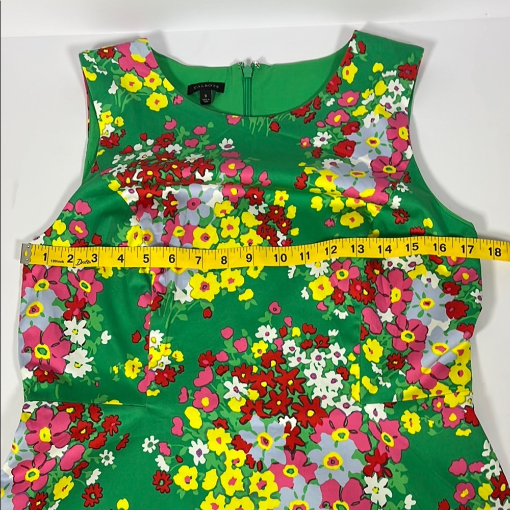 Talbots Women’s Vibrant Floral Green Sundress Scope Neck Ruffle Hem Lined Sz 8 - Picture 3 of 7